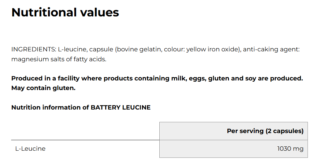 Съдържание на Battery Leucine 60 caps
